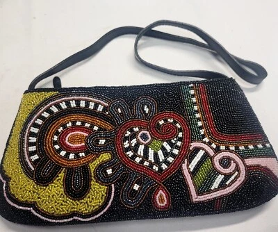 $19.99 • Buy Glass Hand Beaded Multi-Color Abstract Rectangular Purse Handbag Beautiful NEW