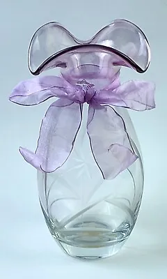 Lenox Amethyst Petite Floral Vase Vintage Hand Cut Crystal 8.75  H. NEW • $32.52