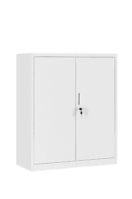 2 Door Metal Locking Storage Cabinet 106cm(h) 2 Shelves Office Garage Cupboard • £114.99