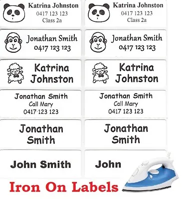 Large White Iron On Personalised Name Clothing Labels / Tags (47*15mm) • $4.39