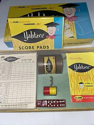 Vintage Yahtzee 1961 Lowe Game W/Original Box Pencils Holder Score Sheets • $30