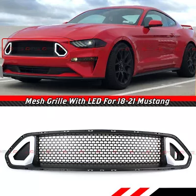 For 18-2023 Ford Mustang Front Mesh Grille W/ Switch Back White & Amber LED DRL • $121.99