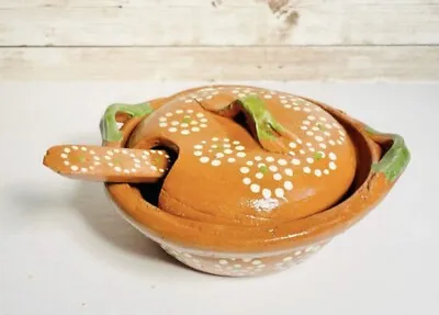 Mexican Clay Pot Small With Spoon Cazuelitas Cuchara De Barro Mexicano • $27
