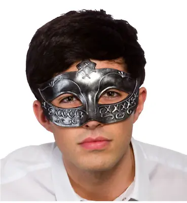 NEW Gladiator Antique Silver Masquerade Eye Mask Halloween Fancy Dress Accessory • £7.99