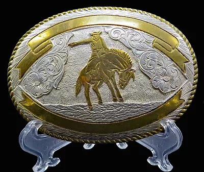 Crumrine Cowboy Bronco Horse 2 Award Banner Western Wear Vintage Belt Buckle • $35