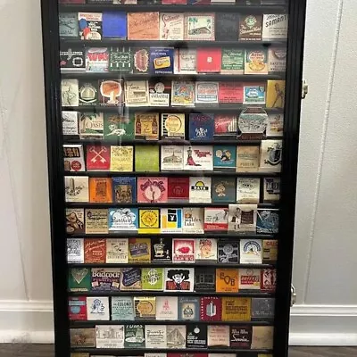 Matchbook Display Case 116 Pcs Matches Black Cabinet Wood Rack Holder Shadow Box • $145.99