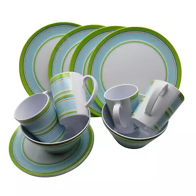 Caravan Camping Melamine Dinner Set 16pc (Picninc BBQ Outdoor Dining Green) • £26.85