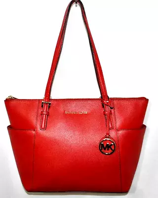 Michael Kors Jet Set East West Top Zip Leather Tote Red - $198 • $103.59