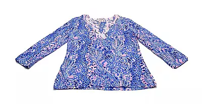 Lilly Pulitzer Tunic Extra Small Blue Pink Amelia Island Tunic Top Tic Tac Tile • $29.99