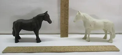 2 CAST METAL HORSES - One Black - One White - Horse Figures • $16.11