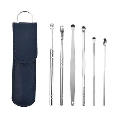 6x Ear Wax Remover Tools Stainless Steel Spring Cleaner Set Pick Wax Removal • £3.49