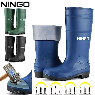 NINGO Men Steel Toe Rain Boot Waterproof Protective Safety Work Boot Farm Garden • $34.79