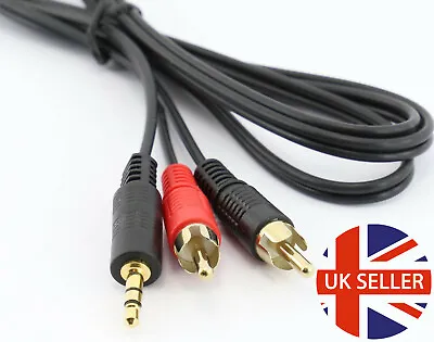 1m Dual RCA Phono To 3.5mm Stereo Jack Cable IPOD IPHONE Phone To Audio Speaker • £3.49