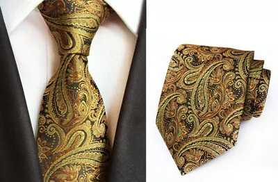 Tie Pocket Square Cufflinks Gold Brown Paisley Set Or Individual 100% Silk • £8.95