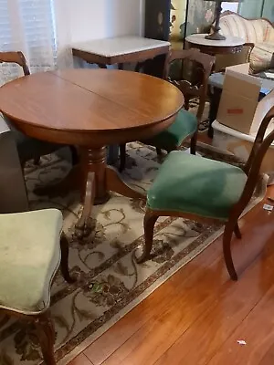 Antique Claw-foot Round Oak Table And Set Of Four 1847 Chairs • $1000