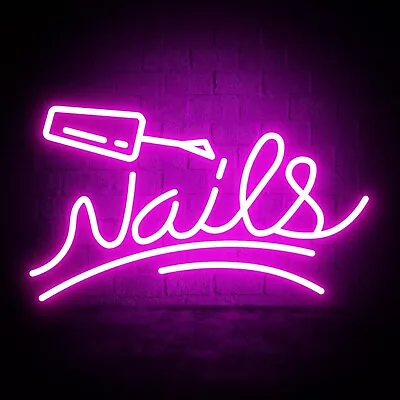 Nails Neon Sign Hot Pink Nail LED Neon Signs For Wall Decor Light Up Usb Po... • $64.80