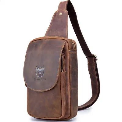 Men's Sling Backpack Crazy Horse Leather Vintage Chest Bag Crossbody Bags • $46.54