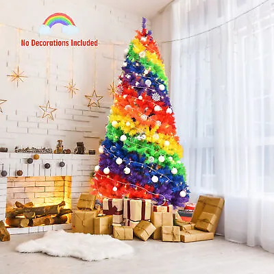 7 Ft Colorful Rainbow Hinged Christmas Tree Holiday Decor W/ Metal Stand • $79.99