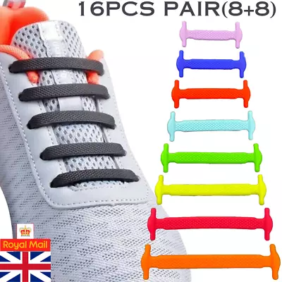 Elastic Shoe Laces No Tie Silicone Rubber Shoelaces Trainers Shoes Adults & Kids • £2.70