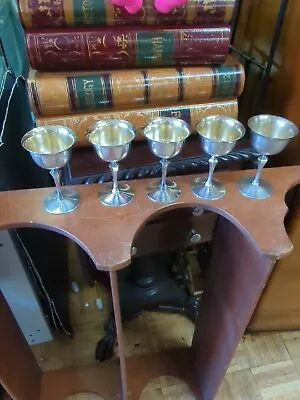 Vintage Pairpoint Silver Plate Martini Cocktail Glasses Stem Goblet Set 5 • $45