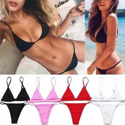 Women 2pcs Swimwear Bandage Bra Thong Bikini Set Push-up Padded Bathing Swimsuit • $10.78