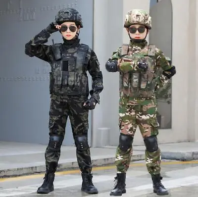 New Kid Child Outdoor Tactical Suit Uniforms Boy Girl CamoTops+pant Outfits Sets • £25.90