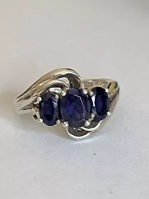 Sterling Silver Sapphire Set Trilogy Ring Size N • $59.74