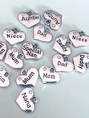 £3.70 • Buy Tibetan Silver Heart Rhinestone Pendants Mum Dad Aunt Nana Sister & Relatives