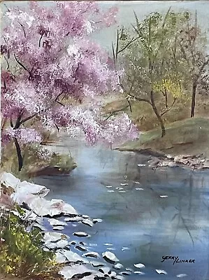 Vintage Original Watercolor Painting Signed By Artist River Trees 12x16” Canvas • $55