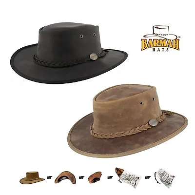 £59.95 • Buy Barmah Foldaway Aussie Bronce Leather Outback Bush Hat With Travel Bag (1060)