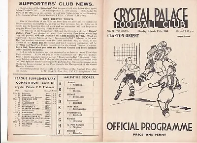 £165 • Buy Crystal Palace V Clapton Orient 25.3.1940