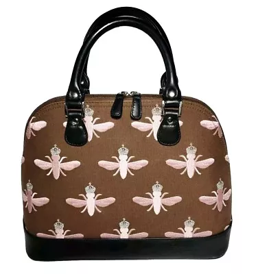 Brighton My Flat In London  Queen Bee Brown/pink Embroidered Domed Handbag $335 • $239