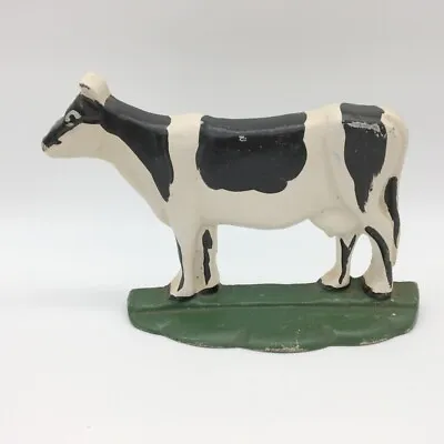 Vintage Holstein Farmhouse Cow Doorstop Cast Iron Black And White  Chipped Paint • $35.95