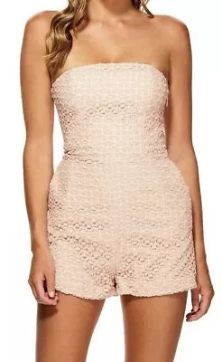 KOOKAI LUCIA Blush Peach LACE PLAYSUIT Sz 36 Strapless Lined Boned Party • $26.31