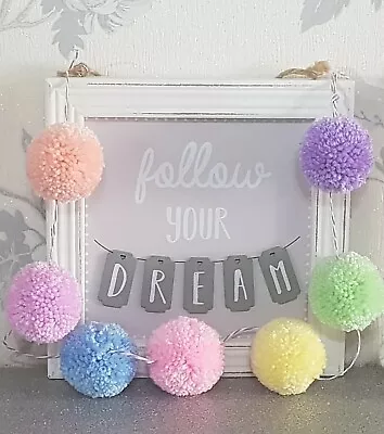 £8 • Buy Vibrant Pastel Rainbow Pom Pom Garland Bunting Party Supplies Birthday Nursery 