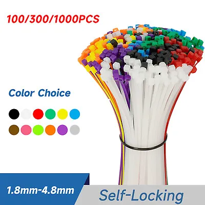 100/300/1000Pcs - Self Locking Nylon Cable Ties Zip Ties Wraps - 12 Colours • $3.58