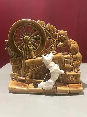 Vintage McCoy Planter 1950's Spinning Wheel With Scottie Dog Cat Art Deco USA • $20