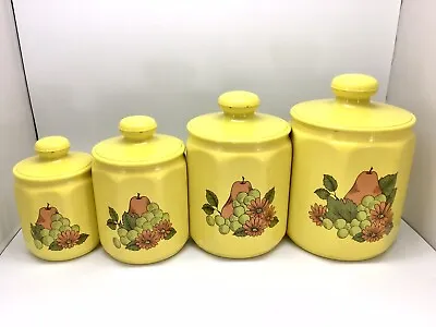 Kromex Aluminum Canisters Yellow Floral Fruit Design Set Of 4 Vintage • $24.99