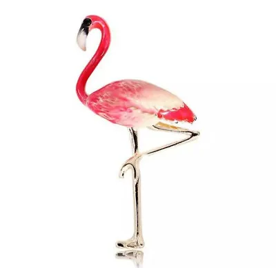 Flamingo Pink Vintage Gold Pin Brooch D-3595 • $1.99