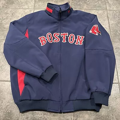 EUC Mens Boston Red Sox Majestic Therma Base Dugout Zip Jacket XL MLB Navy Blue • $44.89