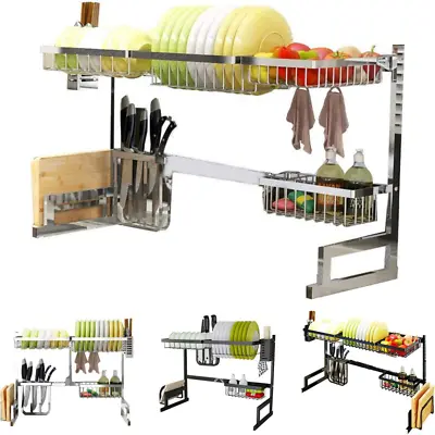 $50.99 • Buy Kitchen Over Sink Dish Drying Rack Drainer Shelf Stainless Steel Cutlery Holder