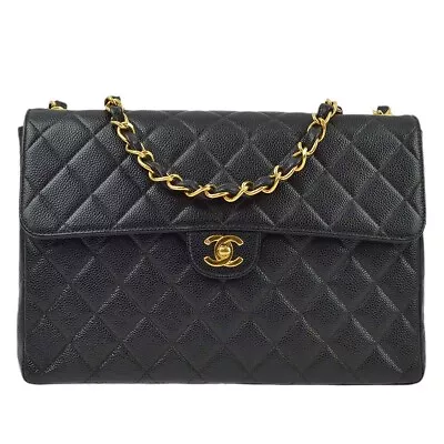 Chanel Black Caviar Jumbo Classic Flap Shoulder Bag 133018 • £4361.22
