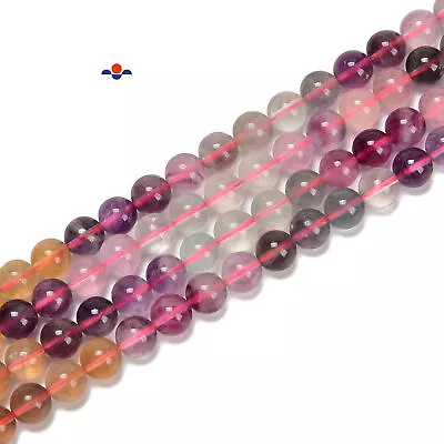 Multi Color Rainbow Fluorite Smooth Round Beads Size 6mm 8mm 10mm 15.5 Strand • $13.94