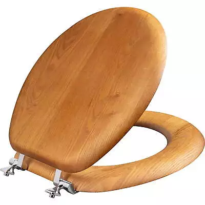 Round Wood Veneer Toilet Seat In Natural Oak With Chrome Hinge • $26.99
