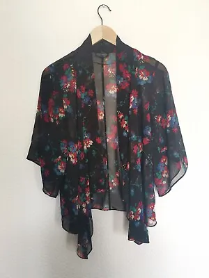 £8 • Buy Black Floral Chiffon Kimono Size 10 Topshop Excellent Condition