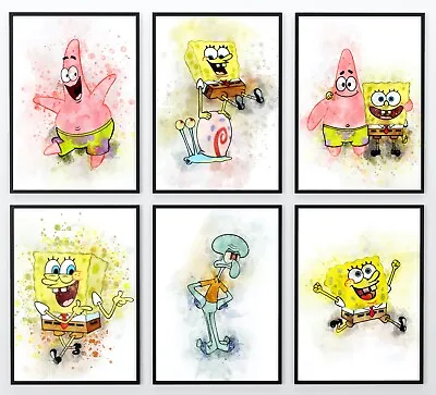 £3.49 • Buy Spongebob Squarepants Print Watercolour Wall Art Childrens Bedroom A3 A4 A5