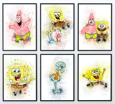 £3.49 • Buy Spongebob Squarepants Print Watercolour Wall Art Childrens Bedroom A3 A4 A5