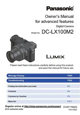 Panasonic Lumix Dmc-lx100 Mk2 Printed Instruction Manual User Guide 308 Pages A5 • £14.99