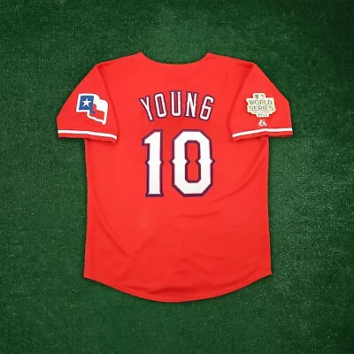 Michael Young 2011 Texas Rangers World Series Men's Alt Red Jersey (S-3XL) • $129.99