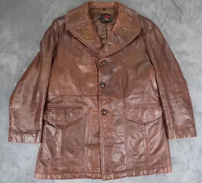 Vintage De Long Jacket Men 44 Brown Leather Lined 3 Button Western Glove Cowhide • $39.16